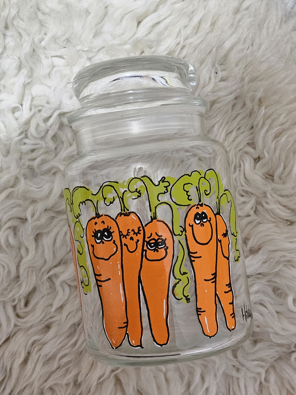 Vintage Collectable Hildi Hand-Painted Carrot Glass Jar